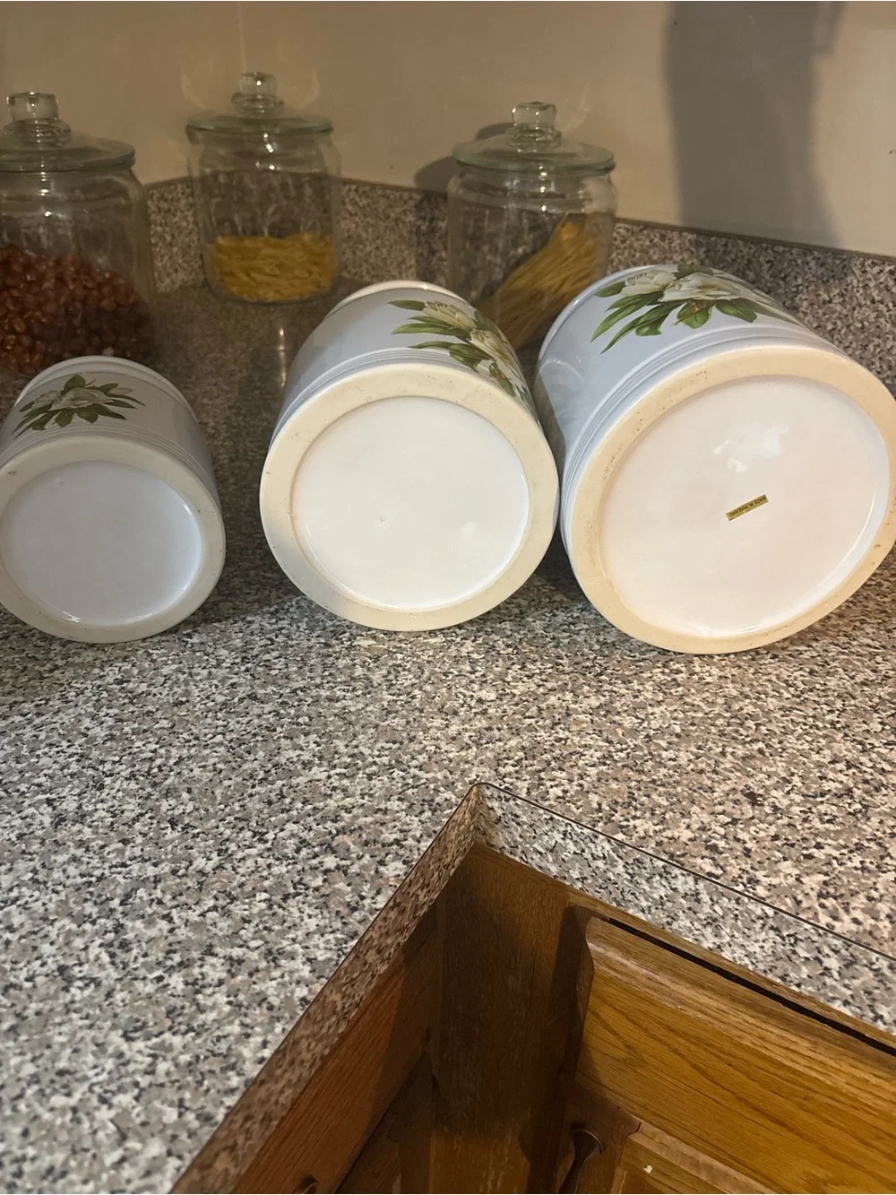 White Ceramic Canister Set with Floral Magnolias